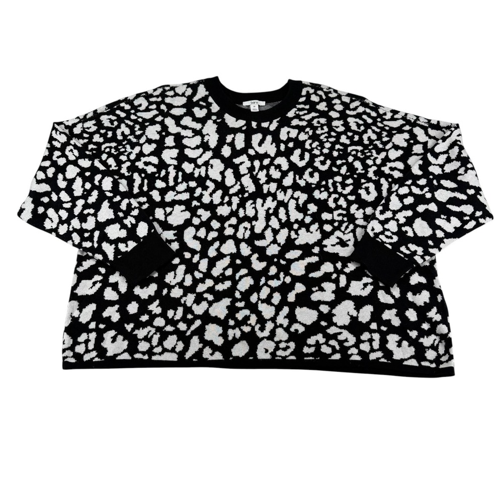 Bar III Leopard Animal Print Crewneck Sweater Women Plus 2X Black White